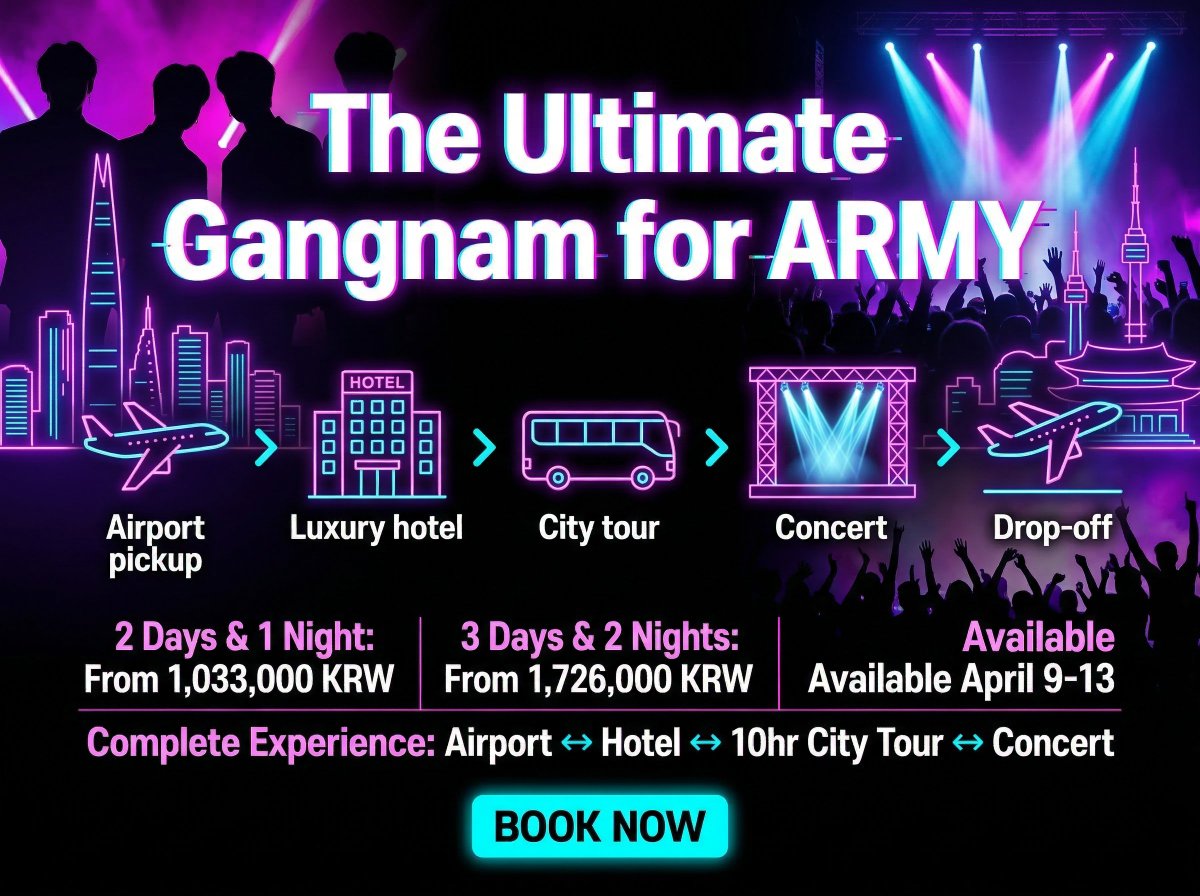 onecore_tw's tweet photo. ARMY visiting Korea? 💜

The Ultimate Gangnam Tour for ARMY 🇰🇷
✈️ Airport pickup
🏨 Luxury hotel
🚌 City tour
🎤 Concert

More packages at https://t.co/wge21NZELy

Limited spots — book early.

#koreatravel #kpoptravel #bts #kpop #btsarmy #gangnam #seoultravel #onecore #korea https://t.co/Qlb52k8lgo