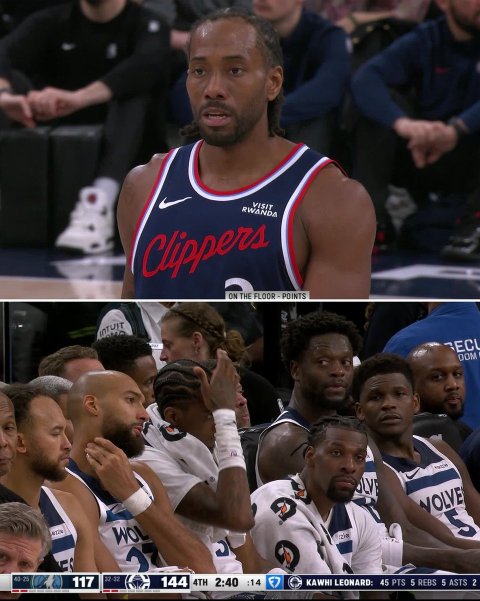 KAWHI COOKS THE TIMBERWOLVES 🔥🔥🔥

45 PTS
15-20 FG
6-9 3FG
5 REB
5 AST
2 STL https://t.co/uMD4B...