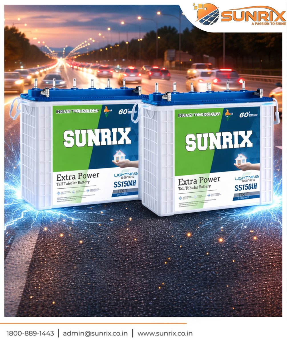 sunrixsolar's tweet photo. Unstoppable energy, Indian technology – SUNRIX Lightning Series with 60 months of trust."

#Sunrix #LightningSeries #ExtraPower #IndianTechnology #TallTubularBattery #PowerThatLasts #EnergySolutions #PassionToShine https://t.co/s310QJCYiE