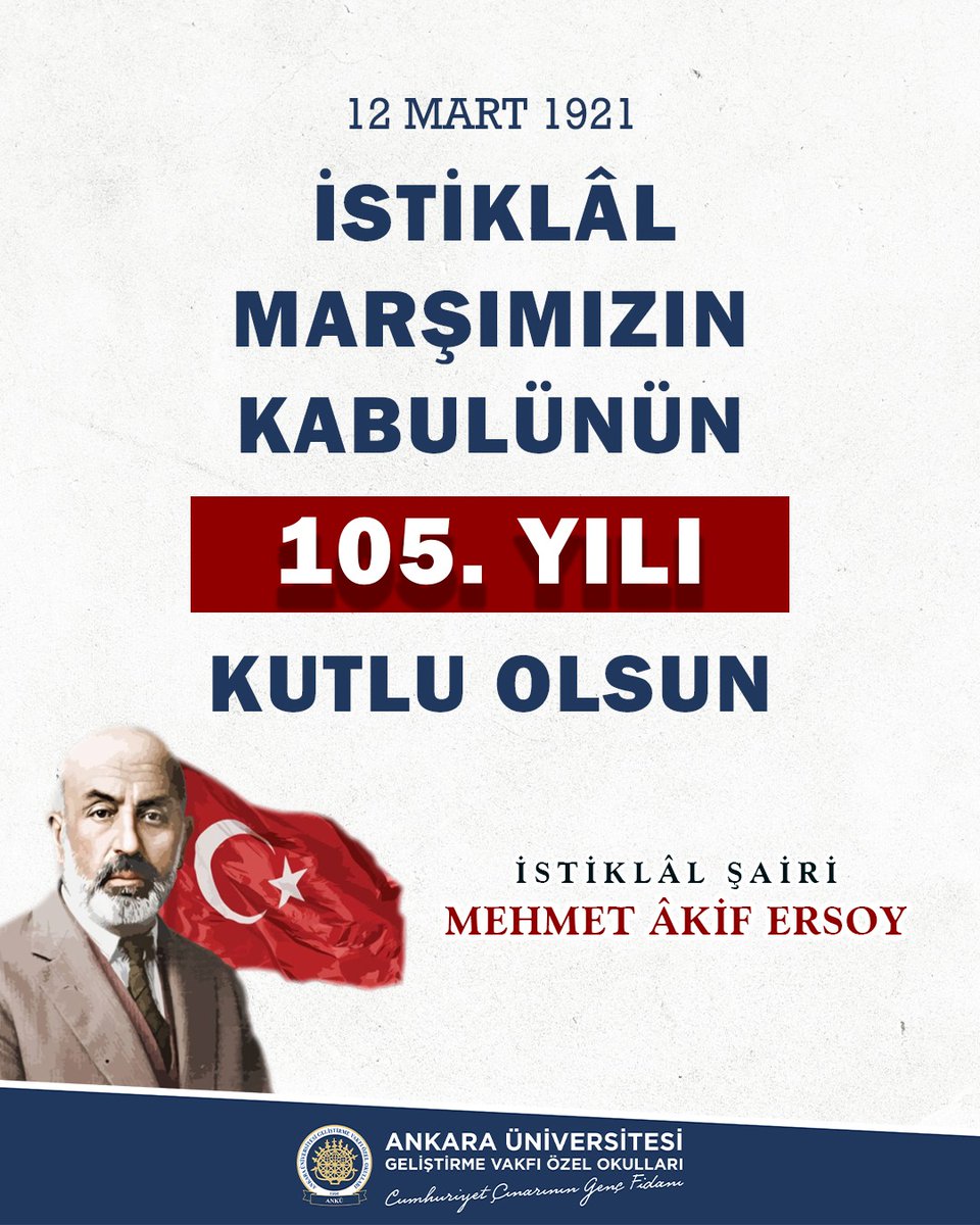 ankuokullari's tweet photo. 12 Mart İstiklâl Marşımızın Kabulünün 105. Yılı Kutlu Olsun. 🇹🇷🇹🇷 https://t.co/HHhc74kRJQ