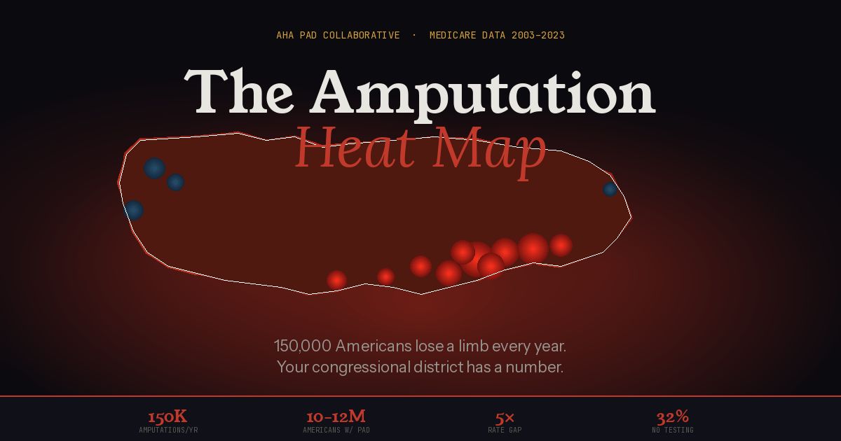 DGArmstrong's tweet image. The Amputation Heat Map: 150,000 Limbs a Year, a Five-Fold Gap, and a Question for Your Congressperson @American_Heart #Diabetes @ALPSlimb #PAD #CLTI #ActAgainstAmputation - DF Blog diabeticfootonline.com/2026/03/11/the…