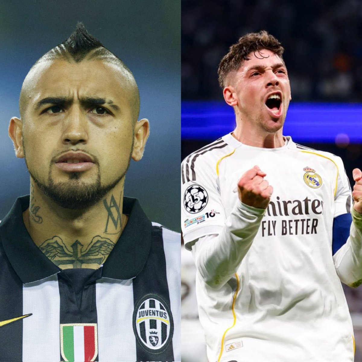 DespliegueFutCL's tweet photo. Solo DOS MEDIOCAMPISTAS SUDAMERICANOS han anotado un TRIPLETE en Champions League:

🇺🇾 Federico Valverde
🇨🇱 Arturo Vidal 

Tremendo. 👑 https://t.co/eIrdBbBu5u