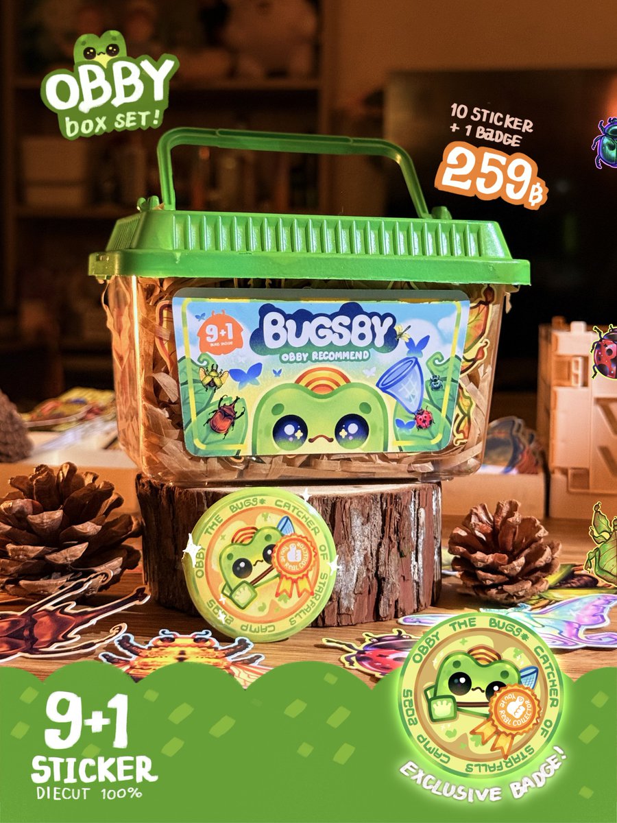 starfalls_camp's tweet photo. Obby’s box set sticker! 🐸🐞💫
เซ็ตรวมสติกเกอร์แมลงจำนวนเก้าตัวพร้อมสุ่มเพิ่มหนึ่งตัวและยังมีเข็มกลัด Exclusive เฉพาะคนที่ซื้อกล่องนี้เท่านั้น! 

วางขายที่ Tiktok shop และ Shopee / Out now!
มีแค่ 20 กล่องเท่านั้นนะ มารับน้องไปดูแลกันได้น้า 
( Link in Bio & Hi light ) 

สติกเกอร์ใหญ่มากก ใหญ่กว่าแมลงจริงสามเท่า ฮ่าๆ (บางตัวว)
#starfalls #sticker #boxset #fyp #smallbusiness
