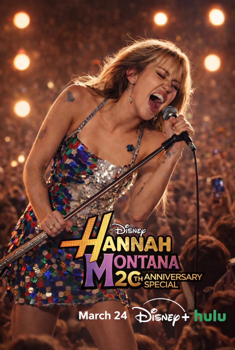 DeryaNovy's tweet photo. 20 years of Hannah Montana… and it still means so much. 💜 So excited for the Hannah Montana 20th Anniversary Special! 🎤✨ 
March 24 on Disney+ &amp; Hulu.
Can’t wait to celebrate this moment with everyone.
@MileyCyrus thank you for the memories. 💫♥️ #mileycyrus #hannahmontana https://t.co/O5sH0Hxbv3