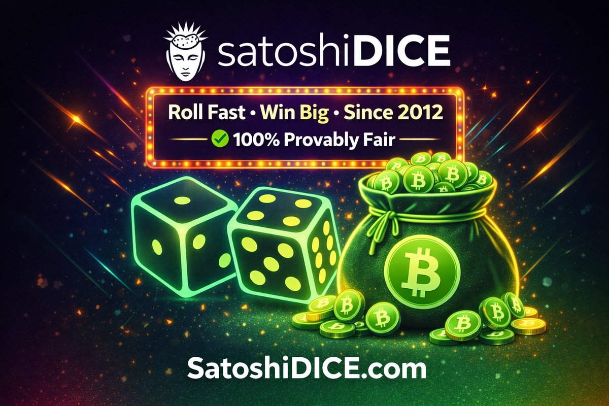 SatoshiDICE's tweet photo. Ready to roll?

Fast gameplay. Real crypto wins.

🎲 Roll the dice
💰 Grab the win
✅ 100% provably fair since 2012

The original dice game from the first ever crypto casino!

👉 https://t.co/XZznj911T4

#BCH #BitcoinCash #CryptoCasino #SatoshiDICE https://t.co/9H3gcUlOOZ
