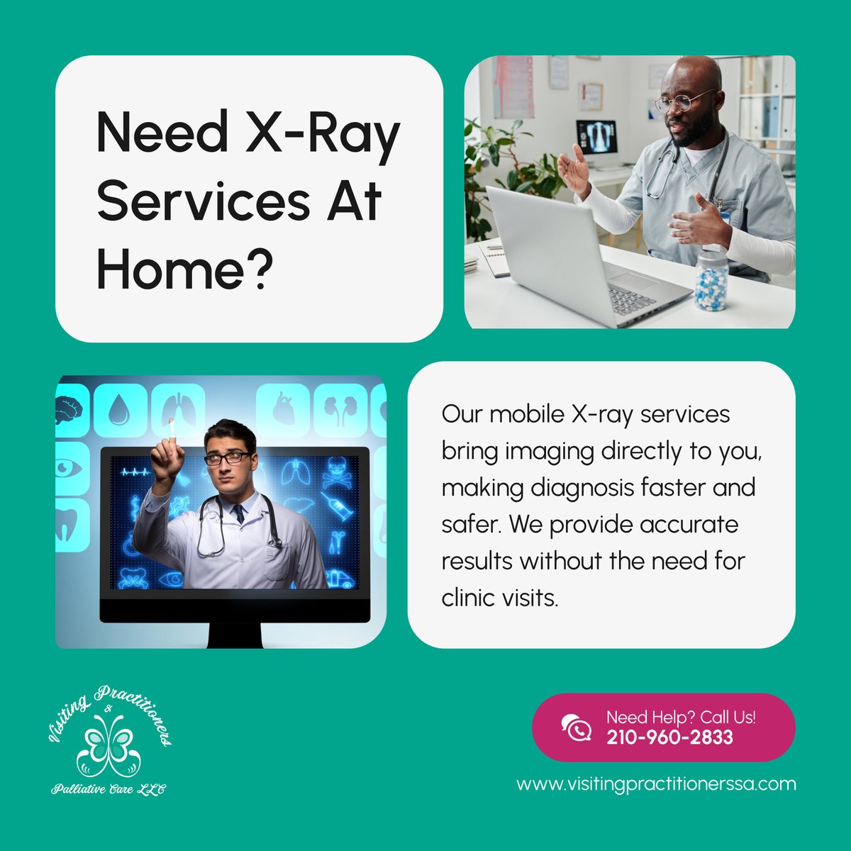 VisitingPnPCLLC's tweet image. Get essential imaging at home 🏡💛. Mobile X-ray services save time, reduce stress, and help you get answers quickly. Schedule today! 📞💙

#SanAntonioTX #VisitingPhysiciansAndPalliativeCare #MobileXRay #HomeDiagnostics #PatientCare