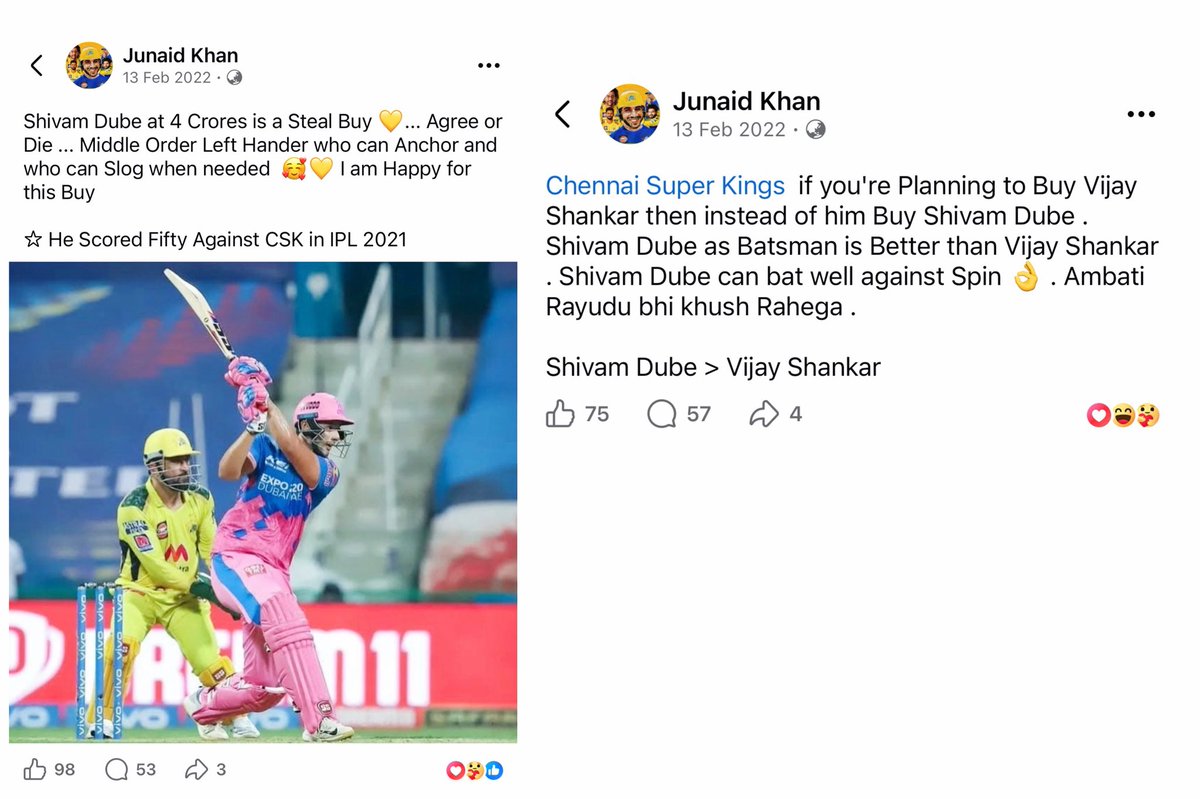 4 Years Ago I Was Really Happy When My Favourite Team CSK Bought Shivam Dube in The Auction 💛 I Followed The T20 Mumbai League in Past and I Knew His Ability Against Spin … For Me It Didn’t Matter How He Had Played For RCB &amp; RR in Past … I Knew CSK will Bring The Best Out From