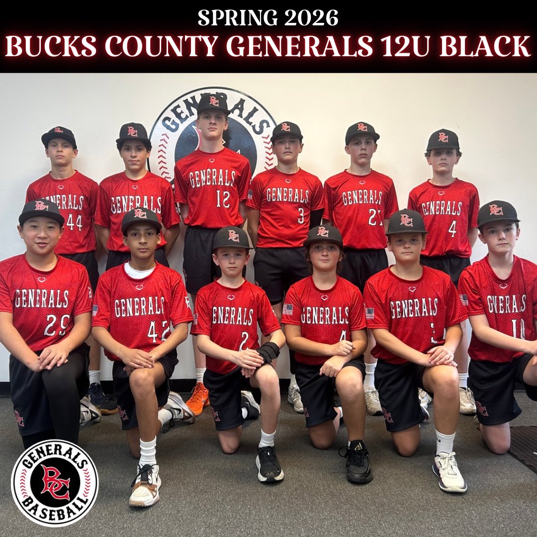 buckscobaseball's tweet photo. Generals Spring / Summer 2026

⚫️12u Black
Head: Patrick “Coach Squid” Devlin
Assist: Tom D’Agostino / Vinnie DmAgostino

🔴12u Red
Head: Rick Orengo
Assist: Sean Udris https://t.co/cvefVLEBs2