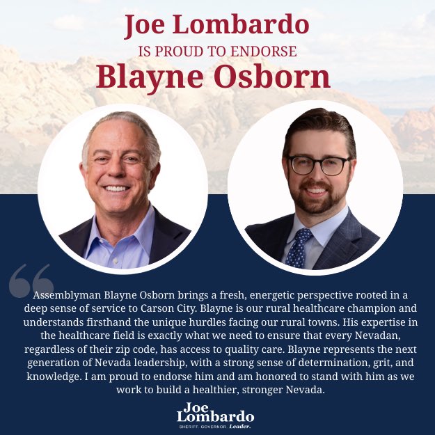 Proud to endorse <a href="/BlayneOsborn4NV/">@BlayneOsbornForNevada</a> for Assembly District 39!

Read my full statement here: