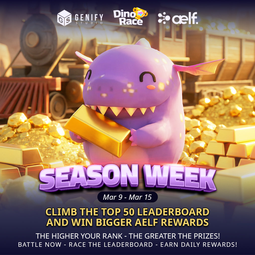 🔥 DinoRace is back!
Our Dinoers have always been the best members of the week! The race is still on and the leaderboard competition is heating up. 🦖
Keep climbing the TOP leaderboard to earn bigger $ELF rewards. The higher your rank – the greater the prizes!
⏰ Season Week: