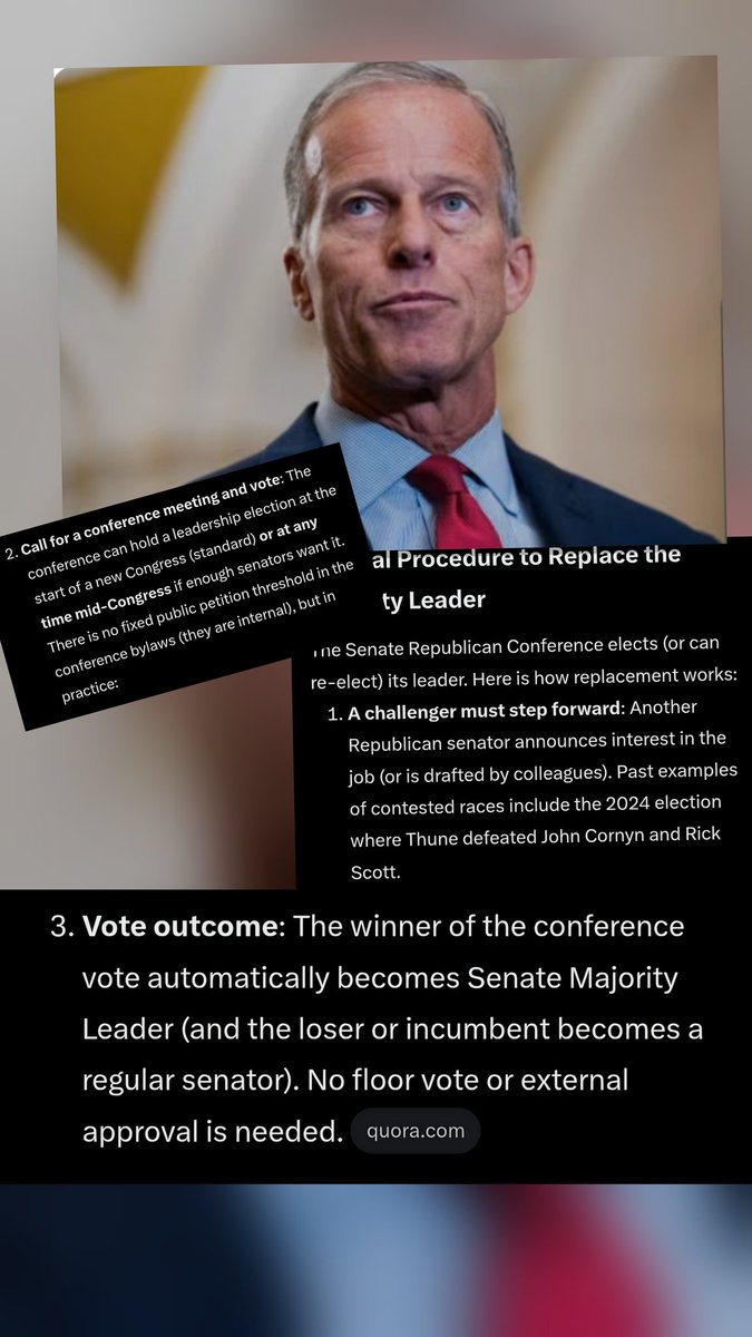 No one person in Congress should be able to deny (85%) of what the American people want

Here are the necessary steps to remove Majority <a href="/LeaderJohnThune/">Leader John Thune</a>

Raise your hand ✋️ if you want(5) Senate Republicans to get the process to remove John Thune started

This needs to happen