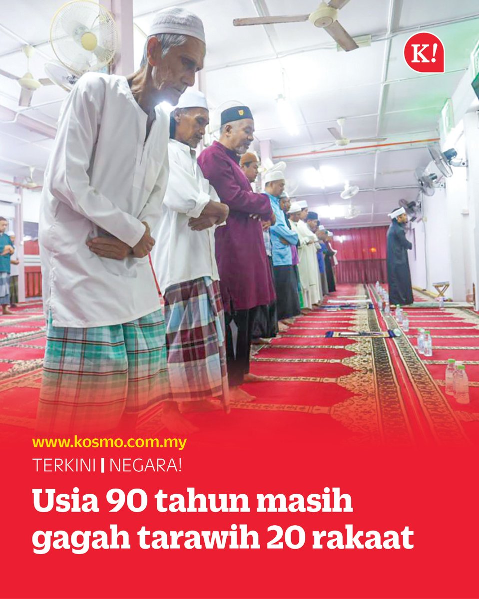 kosmo_online's tweet photo. Biarpun usia sudah menjangkau 90 tahun, seorang lelaki warga emas tetap cergas menunaikan ibadah ketika Ramadan termasuk solat sunat tarawih 20 rakaat berserta witir setiap malam.

https://t.co/85B8vp2wr9 https://t.co/xTeHB375xl