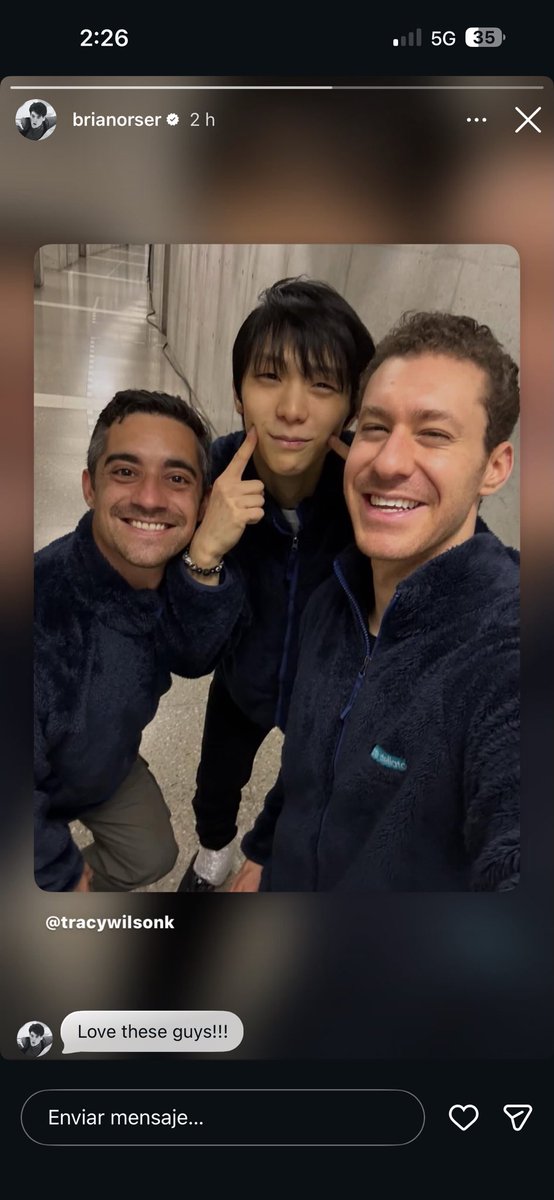 yuzhwan's tweet photo. brian posting javi, yuzuru and jason and commenting “love these guys” this is so cute bring back my tcc family https://t.co/jya9Uths4v