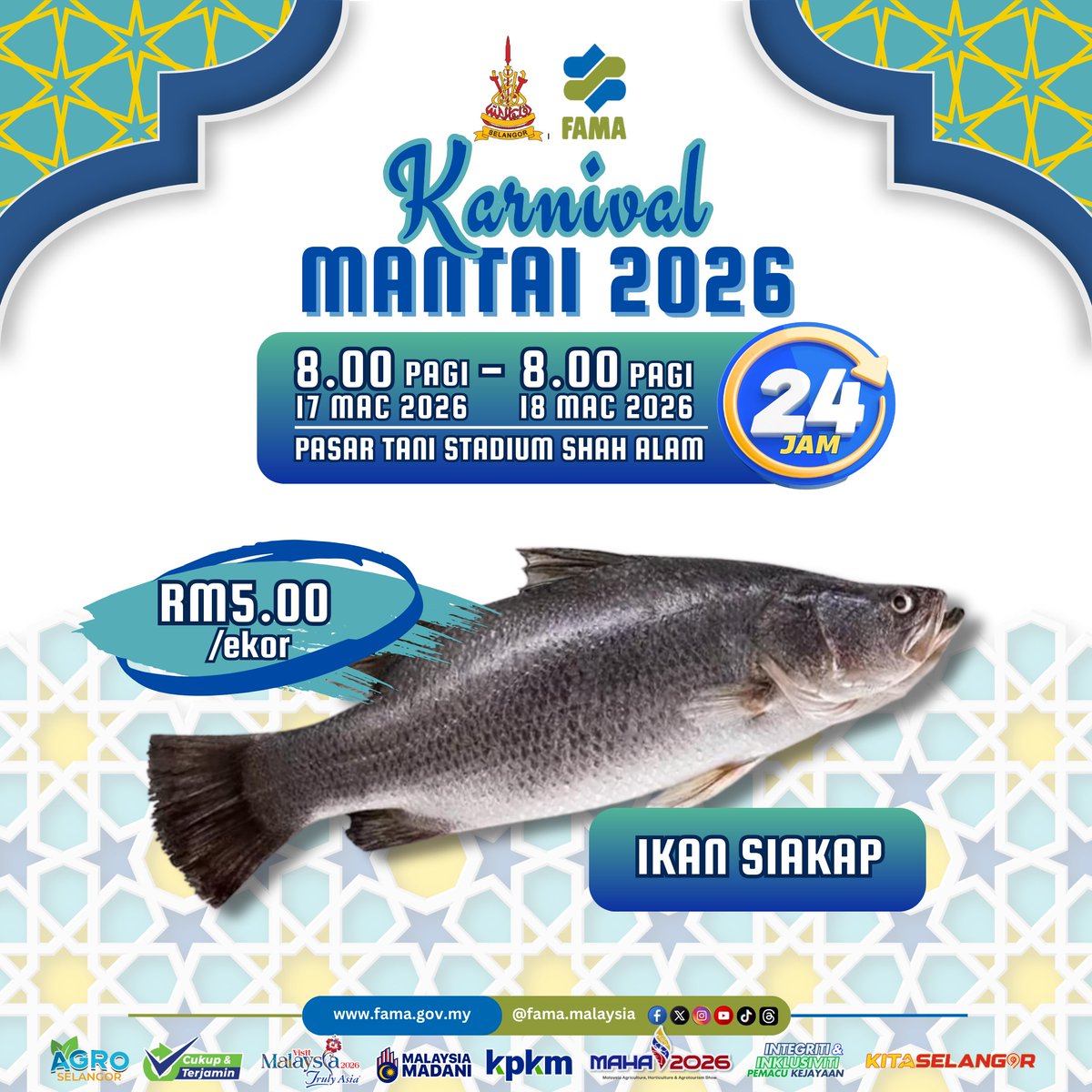 FAMASelangor's tweet photo. KARNIVAL MANTAI 2026 KINI KEMBALI!
📷 Pasar Tani Stadium Shah Alam
📷 17 Mac 2026 (8.00 pagi)
hingga
📷 18 Mac 2026 (8.00 pagi)
📷 24 JAM NON-STOP https://t.co/26lTDkQQW5