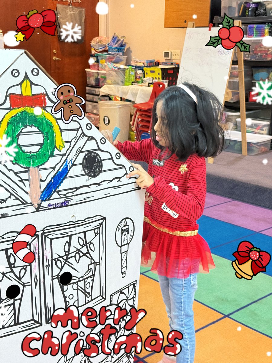 YangFanAcademy's tweet photo. Our little artists are hard at work transforming this giant gingerbread house into a colorful masterpiece. It’s not just coloring; it’s teamwork, focus, and holiday magic coming to life right in our classroom. Look at those vibrant details! ✨🎄

#YangFanPreschool #HolidayCrafts https://t.co/YQYkhBryBE