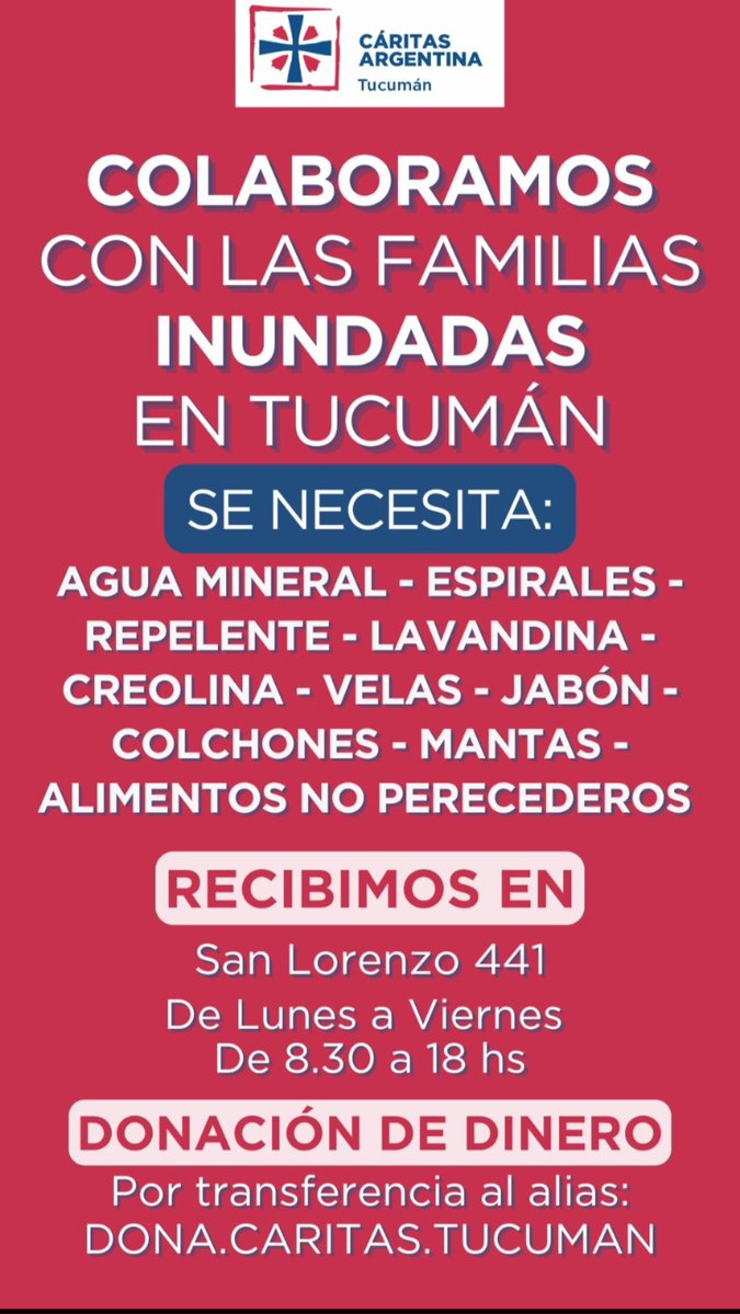 🚨DIFUNDIR🚨

Les agradecería si pueden difundir esto🙏 Tucumán está pasando por terribles inundaciones y como siempre el Estado nos suelta la mano, necesitamos colaboración, gracias💗🫂