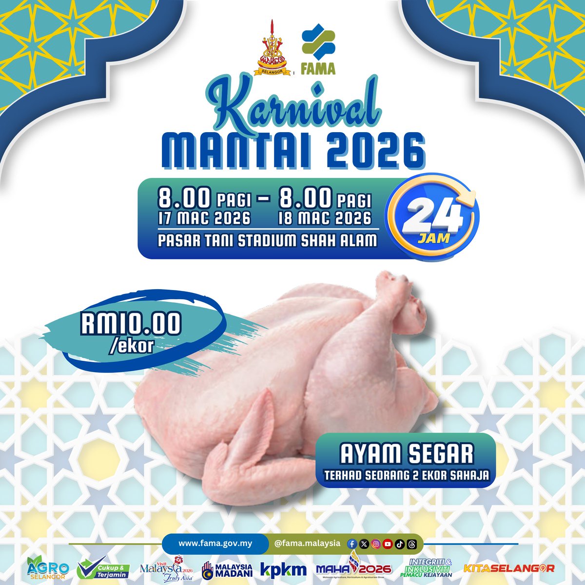 FAMASelangor's tweet photo. KARNIVAL MANTAI 2026 KINI KEMBALI!
📷 Pasar Tani Stadium Shah Alam
📷 17 Mac 2026 (8.00 pagi)
hingga
📷 18 Mac 2026 (8.00 pagi)
📷 24 JAM NON-STOP https://t.co/26lTDkQQW5