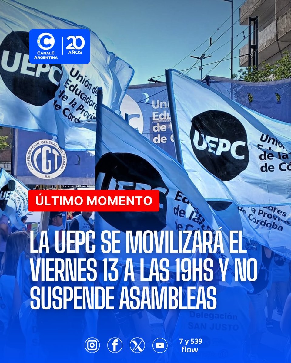canalccordoba's tweet photo. 📚 #UEPC Capital rechazó la nueva propuesta salarial
La seccional Capital de la UEPC anunció que rechaza la oferta presentada por el Gobierno de Córdoba, Argentina en el marco de la negociación paritaria.
📢 A través de un comunicado en redes sociales informaron que este jueves continuarán las asambleas por turno en las escuelas para debatir la situación con las bases.
✊ Además, convocaron a una #movilización el viernes 13 a las 19 horas frente a la sede gremial de Maipú 30, en la ciudad de Córdoba.
