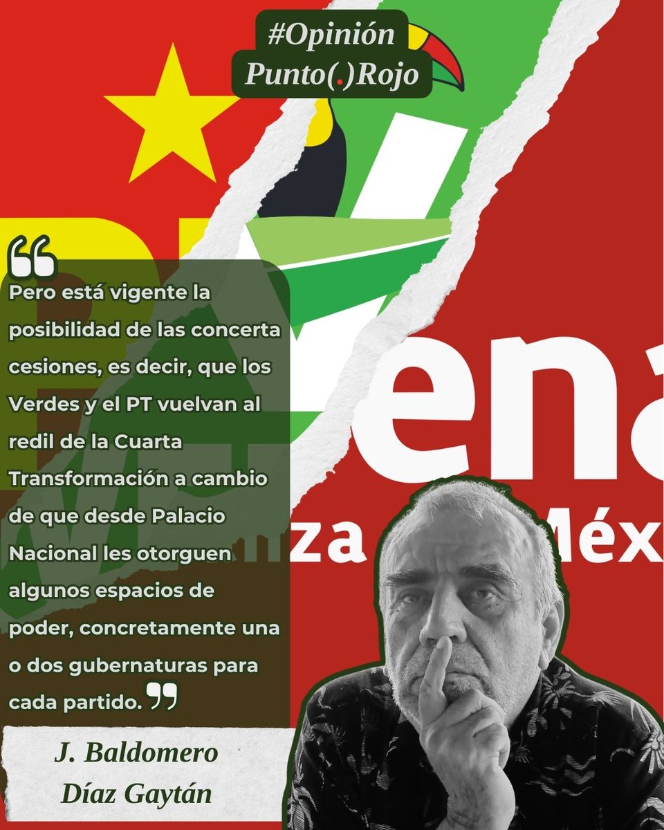 #Opinión│"Morena - PT - Verde... ¿ruptura o concerta cesión?". Escribe J. Baldomero Díaz Gaytán, en #PuntoRojo.

Continuar leyendo: contextocolima.com/2026/03/11/mor…