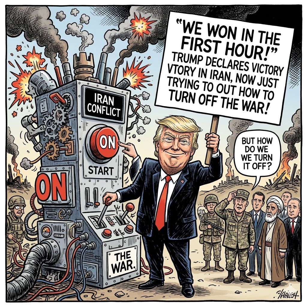 OrdnanceIndex's tweet photo. 🚨 🇮🇷🇺🇸 BREAKING "We Won in the First Hour!" Trump Declares Victory in Iran, Now Just Trying to Figure Out How to Turn Off the War!

President Trump is already taking his victory lap over Iran, casually telling a crowd in Kentucky that the US basically won the war in the very first hour. He is treating a massive geopolitical conflict like a heavily mismatched video game where he ran up the score immediately, and now he is just running down the clock.  

He literally stated the main goal now is making sure the enemy's military doesn't "regrow". Guys, he is talking about a Middle Eastern power's armed forces like he is pulling stubborn weeds in the White House rose garden!

Despite the administration sending mixed messages on the timeline, Trump is just looking around asking reporters when they should actually stop the campaign. It is the most chaotic victory speech ever: we won instantly, but we are still dropping bombs, and somebody please tell me when we can unplug the console!