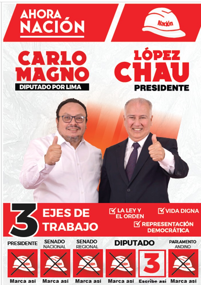 Los peruanos queremos expulsar del Estado a la coalición mafiosa. Solo existe una opción viable electoralmente: Ahora Nación y Alfonso López Chau, quienes cuentan con el mejor equipo para gobernar el país. Rescata al país, marca los 5 cascos de AHORA NACIÓN
#CARLOMAGNO#3XLIMA