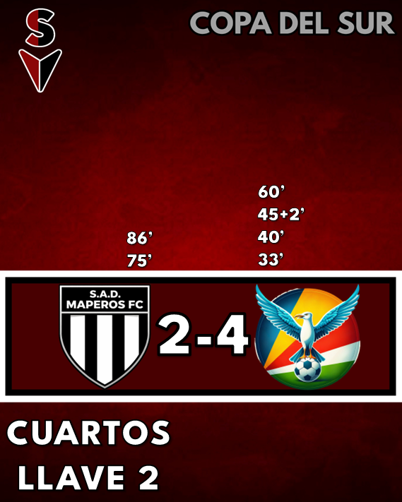CopasRegionales's tweet photo. Copa del Sur - Cuartos de Final - Llave 2

SAD Maperos F. C. 2 - 4 Sp. Seis Leches https://t.co/W3KgTlRrVp