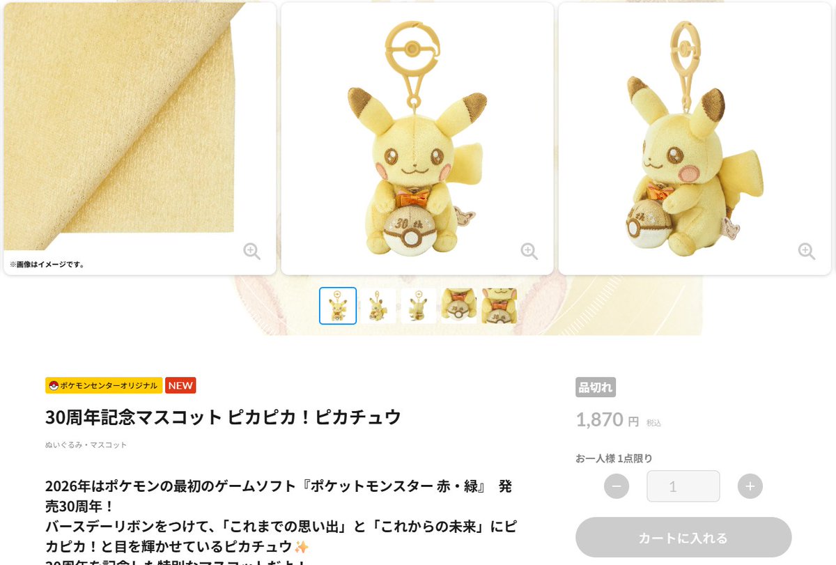 ポケモンセンターオンライン】 ✓30周年記念ぬいぐるみ ピカピカ
