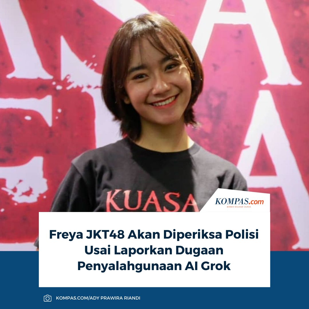 Polres Metro Jakarta Selatan akan memanggil dan memeriksa Freya Jayawardana terkait laporannya mengenai dugaan penyalahgunaan teknologi kecerdasan buatan (AI) Grok di X.

👉🏻Baca selengkapnya kompas.com/hype/read/2026…

~AM #FreyaJKT48 #Grok #Polisi