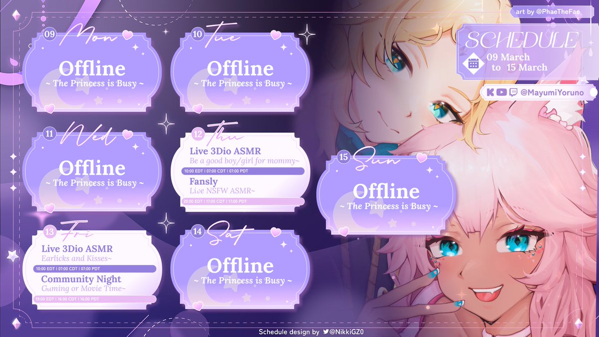 Schedule.   Mar 9-15   

Late posting but here we go~ <3