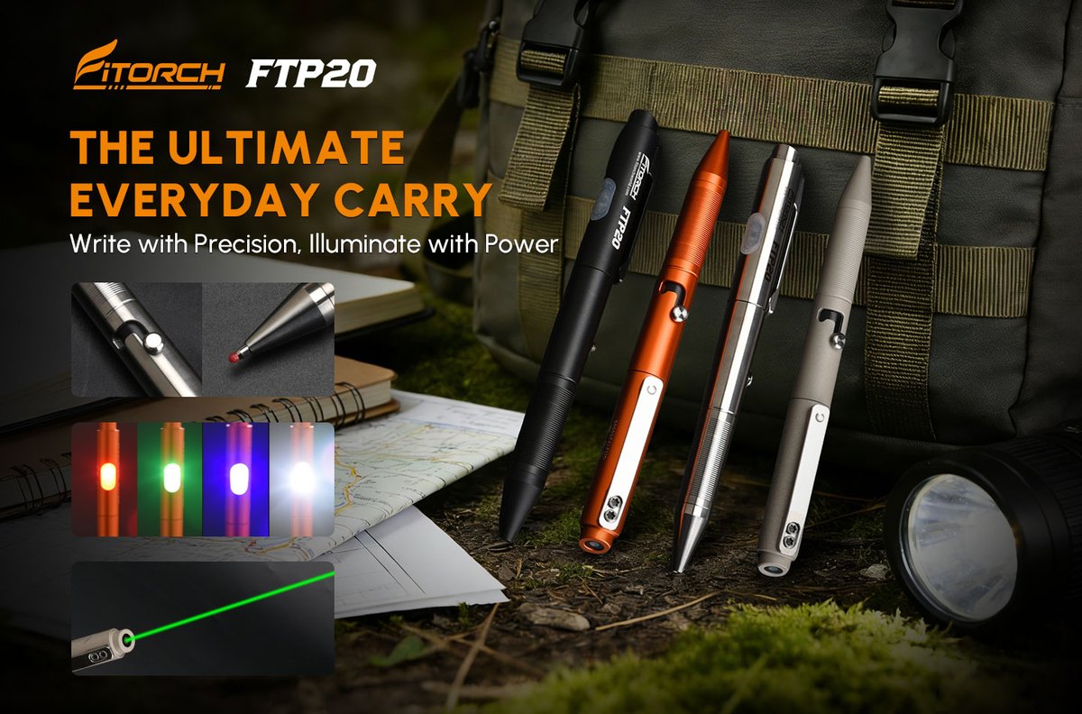 NoraChun2's tweet photo. FTP20: a pen, a light, a laser, and a mood light all in one.
Writes smooth. Shines bright. Locks so it doesn't turn on in your bag.
USB-C rechargeable, pocket-sized, and ready for anything.
👀 
🔗 https://t.co/d0fSeIBikt
🔗 https://t.co/yNmHQosrTO
#EverydayCarry #TacticalPen https://t.co/nojBQLNZJD