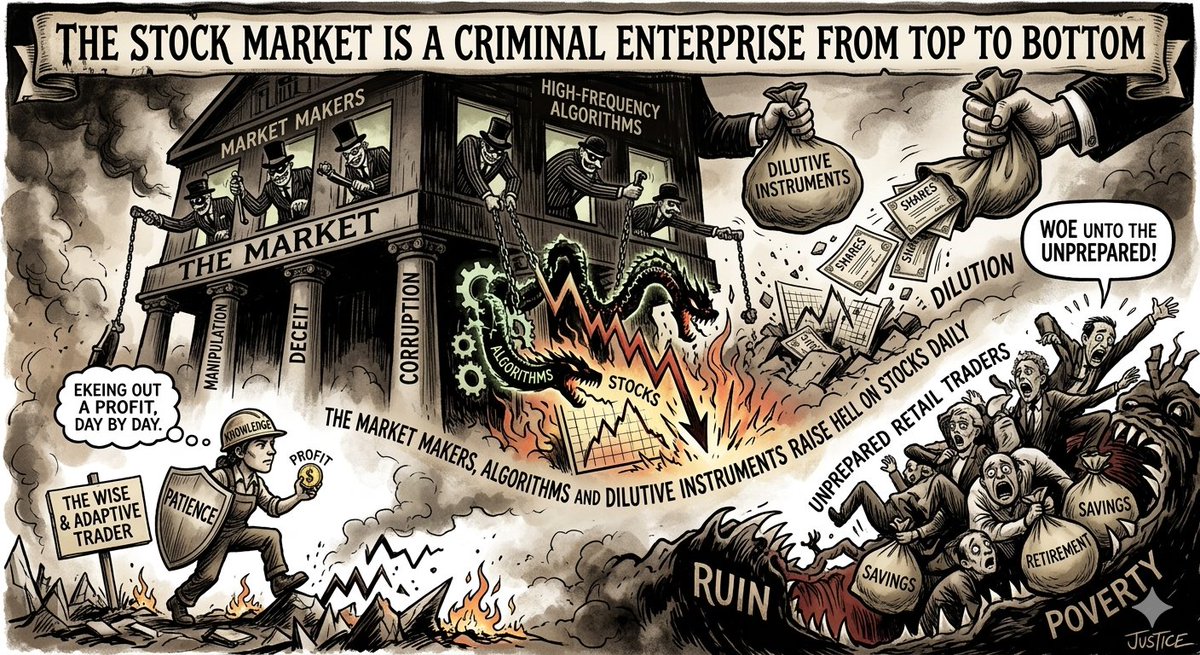 realsheepwolf's tweet photo. The Stock Market is a Criminal Enterprise from Top to Bottom. Manipulation &amp; algorithms destroy retail savings. "Woe unto the unprepared!" 
Arm yourself with knowledge and patience. #RiggedMarket #RetailTrader https://t.co/dMqe7gGQnz