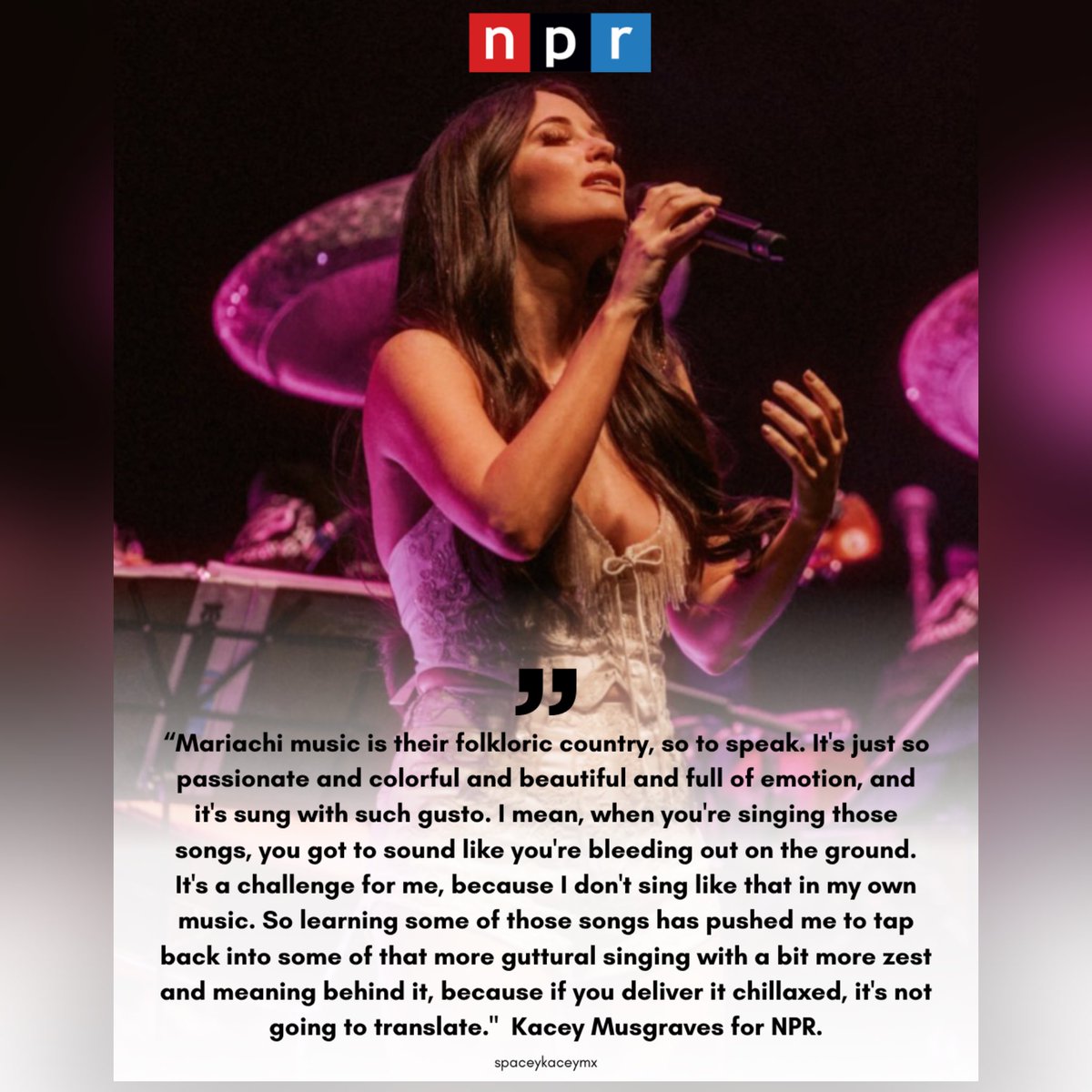 spaceykaceymx's tweet image. Kacey Musgraves hablando de su experiencia al cantar con mariachi 🥹🇲🇽  @KaceyMusgraves