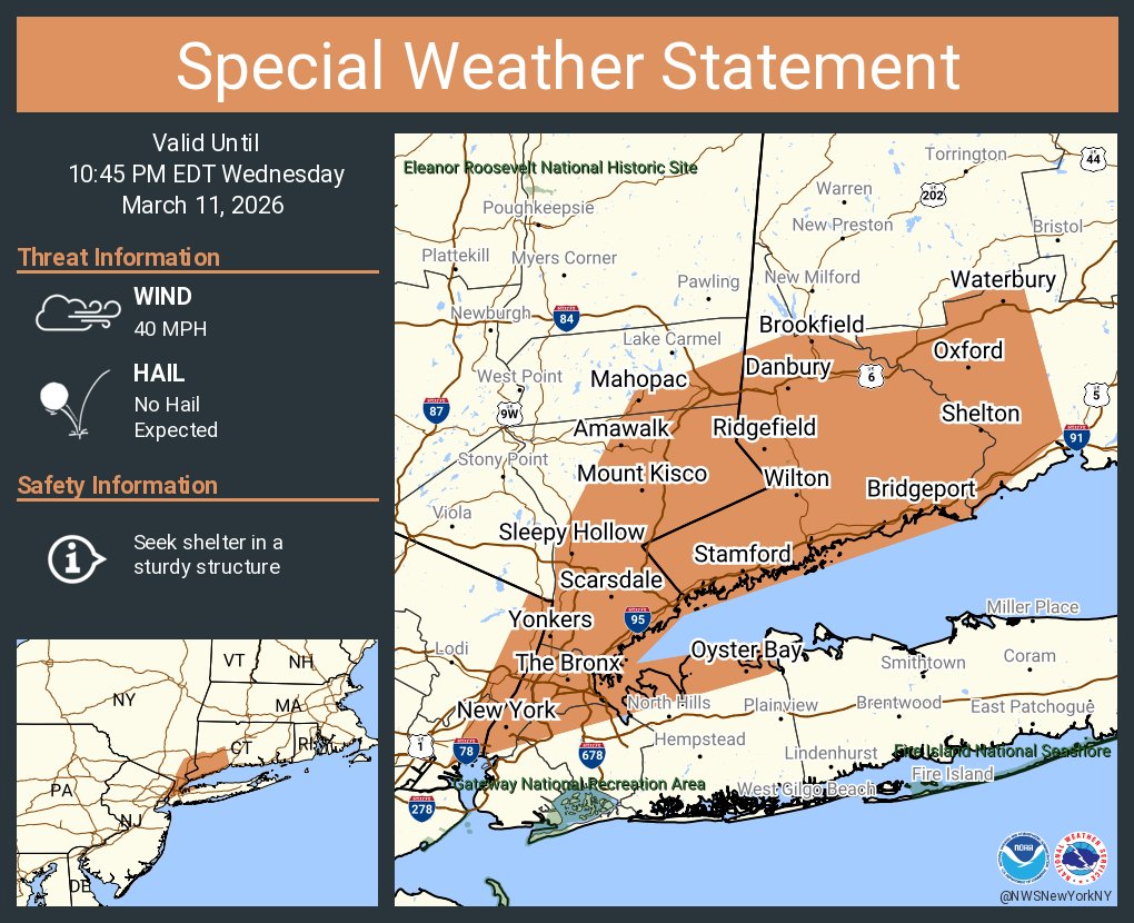 A special weather statement has been issued for New York NY, Manhattan ...