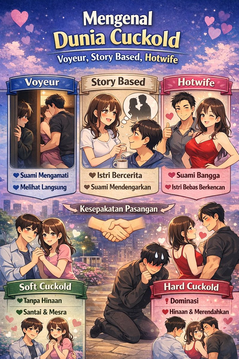 Mengenal Dunia Cuckold
“Voyeur, Story-Based, Hotwife”

Ada yang DM minta kami bahas Cuckold

Oke.. topik ini lumayan sering muncul di timeline X, tapi jujur aja masih banyak yg salah paham

Ada yg ngira ini cuma selingkuh.
Ada juga yang mikir ini cuma fantasi aneh

Padahal
