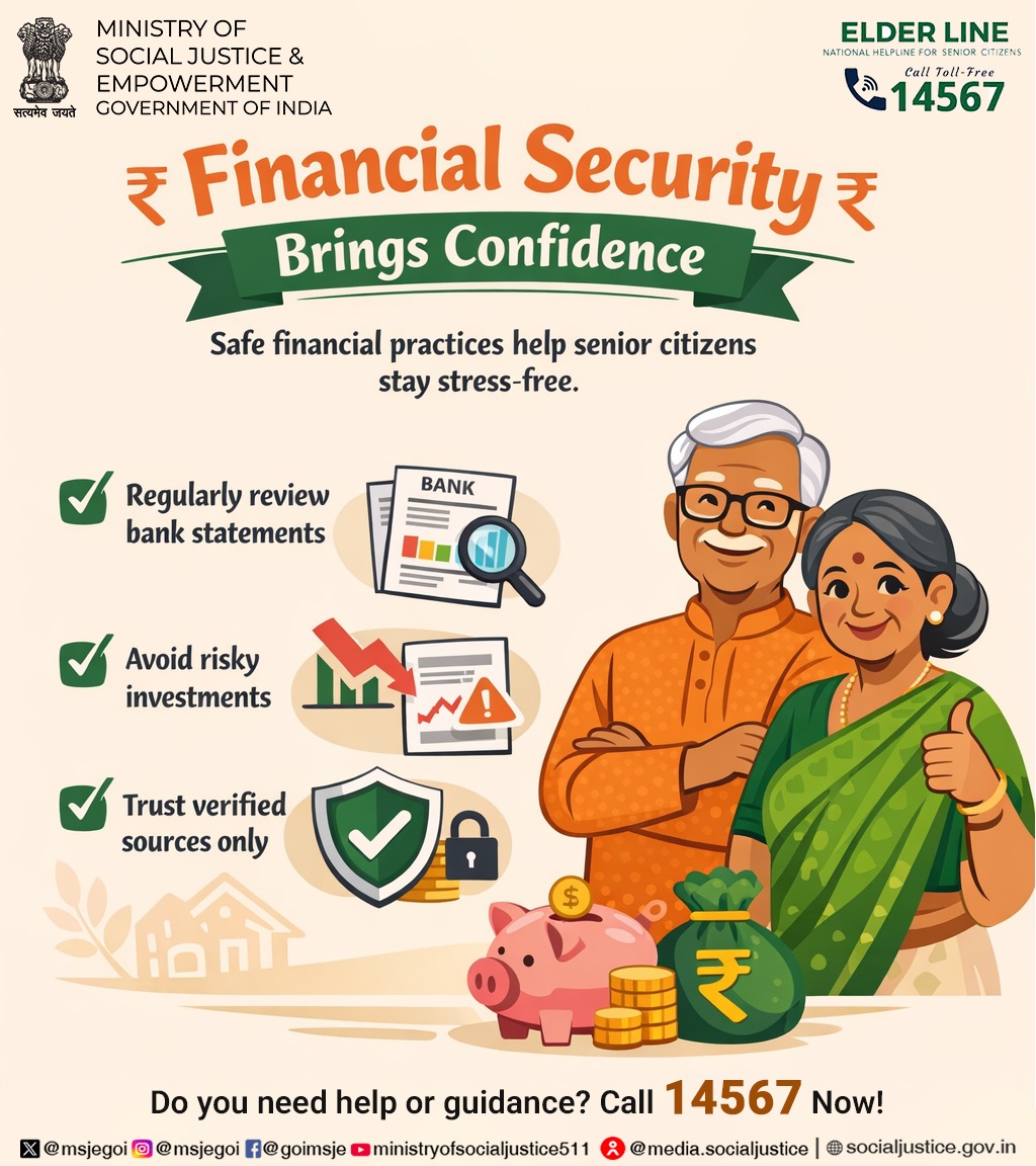MSJEGOI's tweet photo. Safe financial practices help senior citizens stay secure and confident. Helpline: 14567. #ElderLine

@PMOIndia @narendramodi @AmitShah @Drvirendrakum13 @RamdasAthawale @blvermaup @PIB_India @mygovindia @MIB_India @NISD_India @nskfdc @NSFDC_MOSJE @nbcfdc https://t.co/Y53ozVJXAi