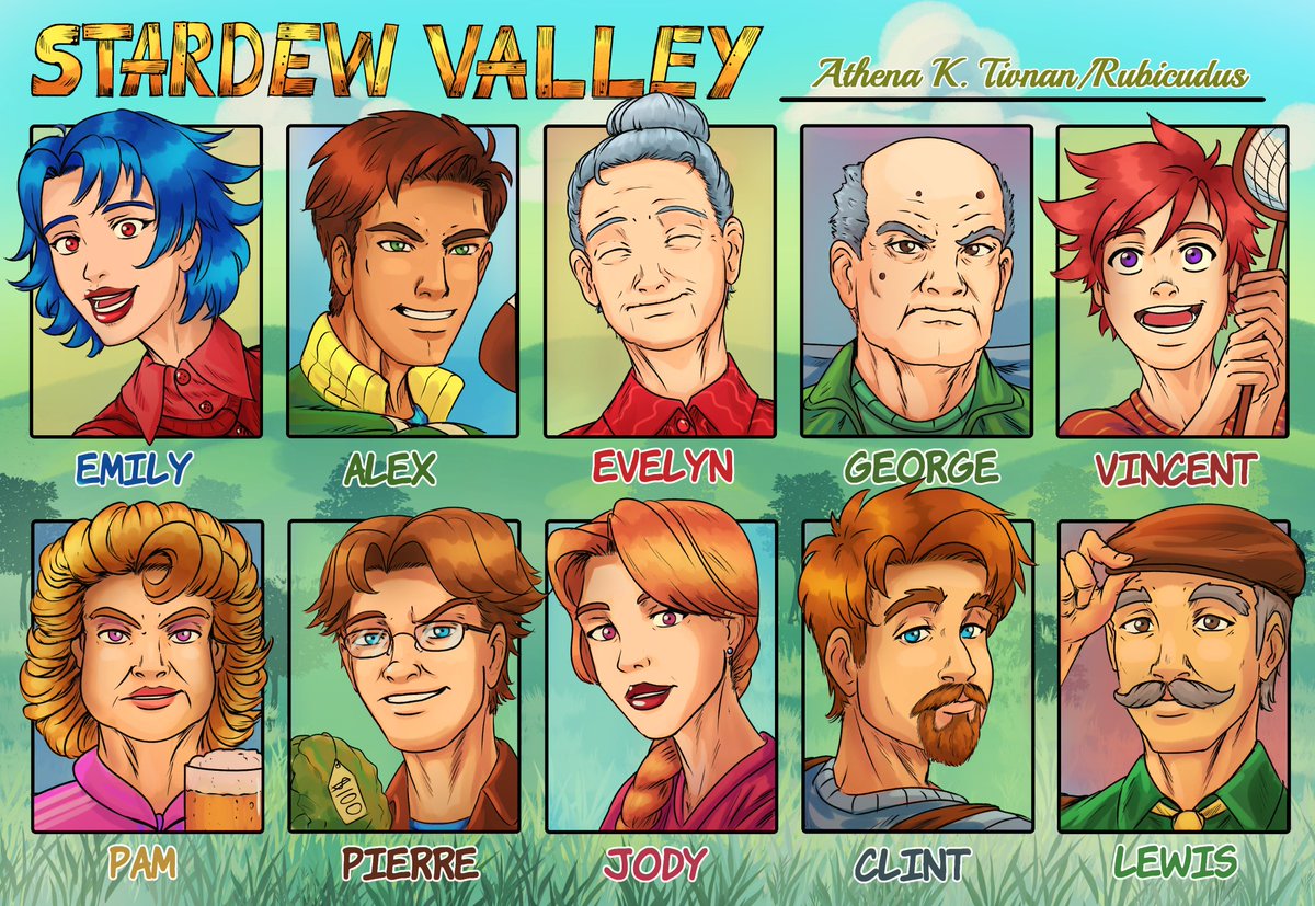 Rubicudus's tweet photo. Challenging myself to draw nearly all the #StardewValley  characters. #fanart https://t.co/mZHCAZuF5H