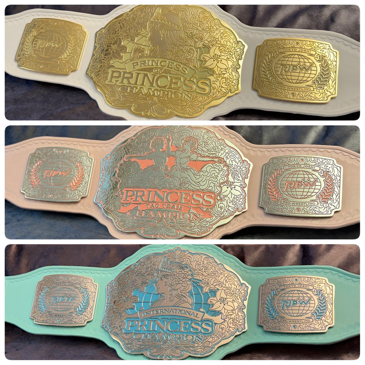 ElPep23's tweet photo. 🚨 NEW TJPW BELT DESIGNS 🚨

Tokyo Joshi Pro Wrestling presented their BRAND NEW 3 Championship belts that will be awarded to the Champions after their title matches at GRAND PRINCESS ’26 on 3.29 at Ryogoku Kokugikan!

It’s a new era!

#tjpw #tjpwGP26