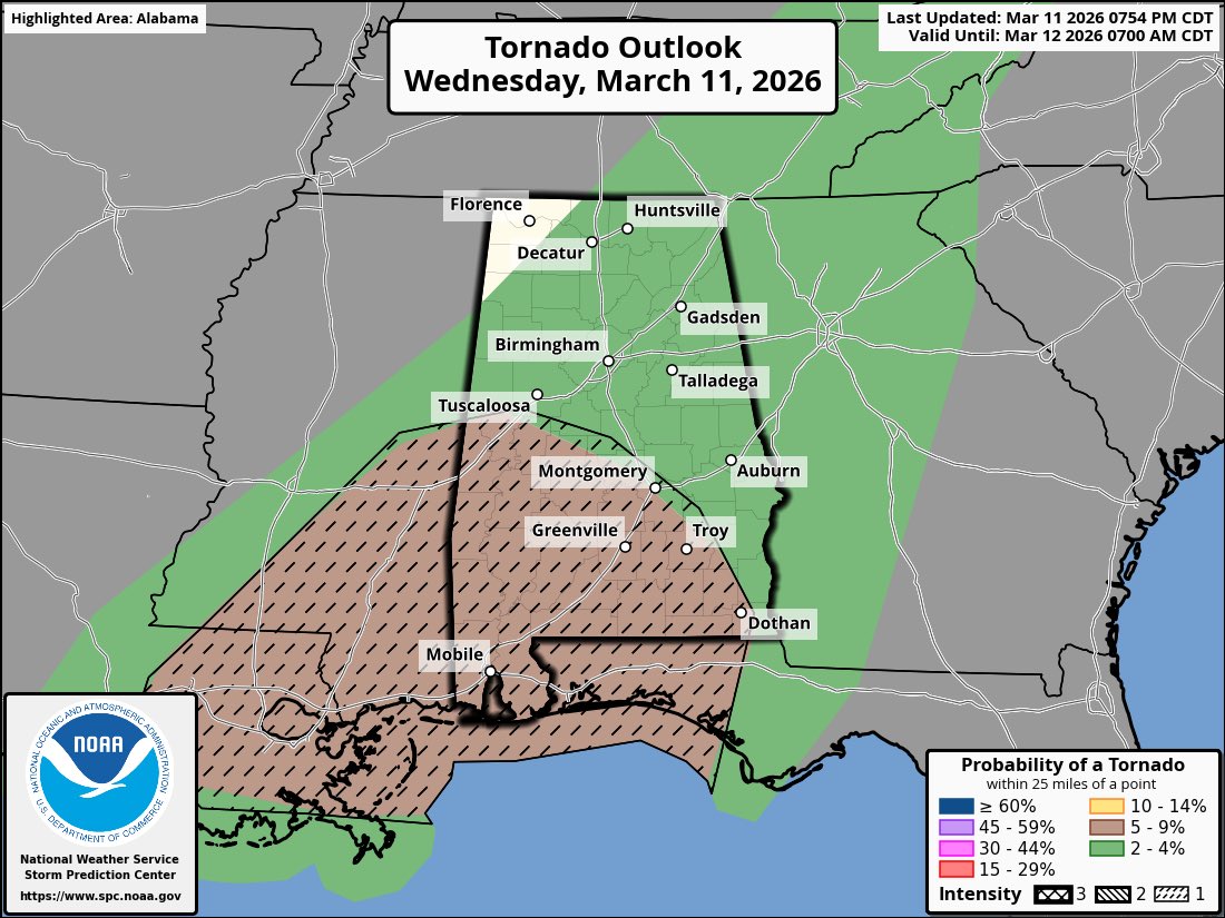 Highest risk of a few isolated tornadoes and damaging wind is over the ...