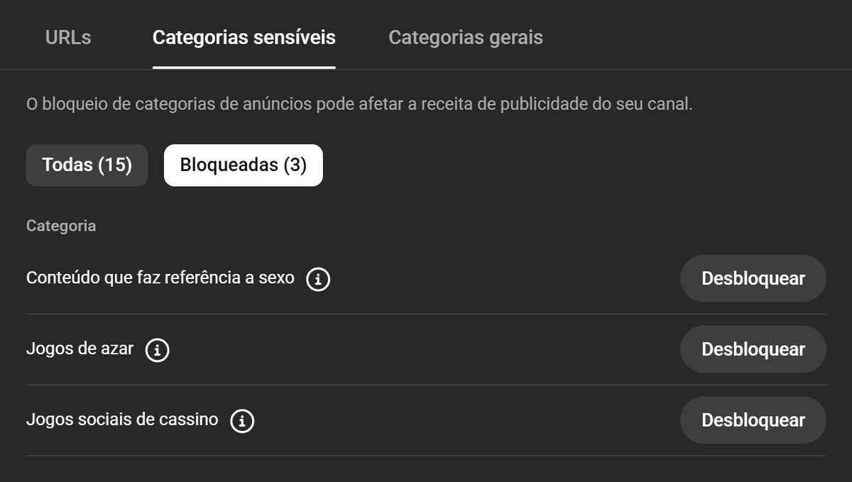BladerKoyotte's tweet photo. Peça aos seus canais favoritos para bloquearem as categorias desses anúncios constrangedores. O YouTube permite. https://t.co/RgGOK4suZz