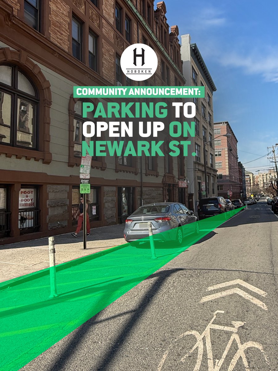 CityofHoboken's tweet image. 🚗#Hoboken Parking Update for Newark Street: Mayor
@HobokenEmily is working with Councilman
@presinzano4hob1 to add 6 public parking spaces on the south side of Newark Street that are currently restricted Monday–Friday from 8 a.m. to 5 p.m.
