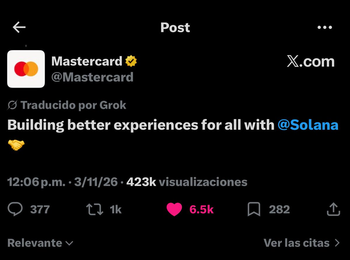 YoSoyBory's tweet photo. @MasonVersluis MASTERCARD REPLYING DIRECTLY TO @SOLANA, BOOM! $SOL 

aaaanddd??? https://t.co/mCyuZ50H6Q