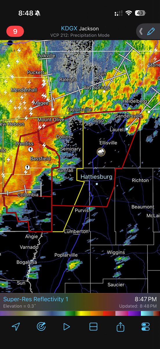 I really don’t understand why <a href="/NWSJacksonMS/">NWS Jackson MS</a> issued this polygon for areas >50 miles away from the squall line. Great way to desensitize people to weather alerts when the sirens blare for 55 minutes before weather pushes in. <a href="/PatrickWDAM/">Patrick Bigbie WDAM 🌪️</a>