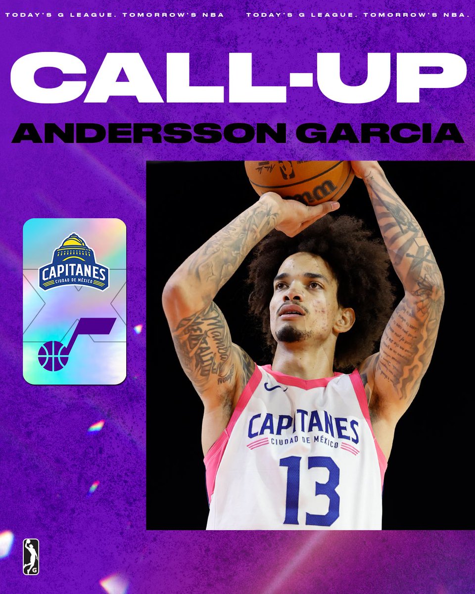 nbagleague's tweet photo. Andersson Garcia is officially an NBA player!
Congrats to the @capitanescdmx star on earning a 10-day contract with the @utahjazz. ☎️ #NBACallUp https://t.co/z6UKnFi3dp