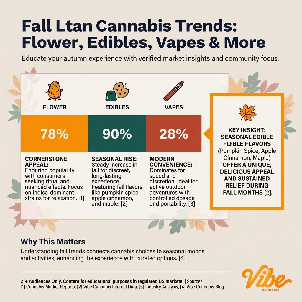 VibeCalifornia's tweet image. Dive into the chillest part of the year! 🍂 Discover how cannabis trends shift with the seasons. Flower, edibles, vapes - what's your go-to fall vibe? Find out what's poppin' and elevate your autumn experience. #Cannabis #FallVibes #VibeCulture #SeasonalTrends