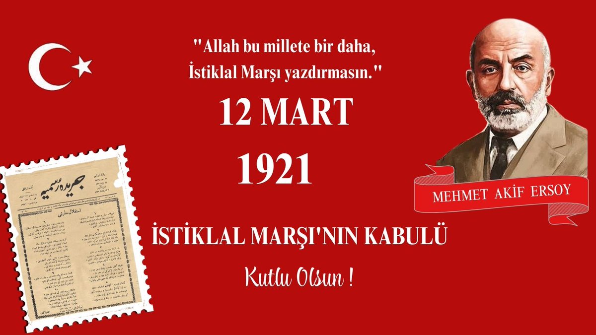 musdim's tweet photo. istiklal Marşı, özgürluğümüzün ve vatan sevgimizin en güçlü ifadesidir. 12 Mart'ta kabul edilen bu eşsiz Marş milletimizin ruhunda sonsuza dek yasayacaktır.
İstiklal Marşının Kabulü Kutlu Olsun. https://t.co/GKKSQxkRFe