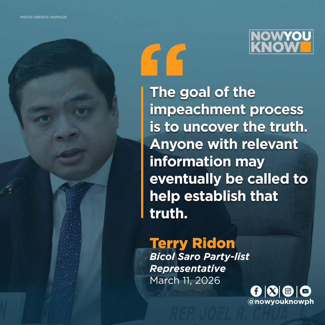 nowyouknowph's tweet image. "The goal of the impeachment process is to uncover the truth. Anyone with relevant information may eventually be called to help establish that truth." Terry Ridon, Bicol Saro Party-list Representative

#NowYouKnow
#NYK