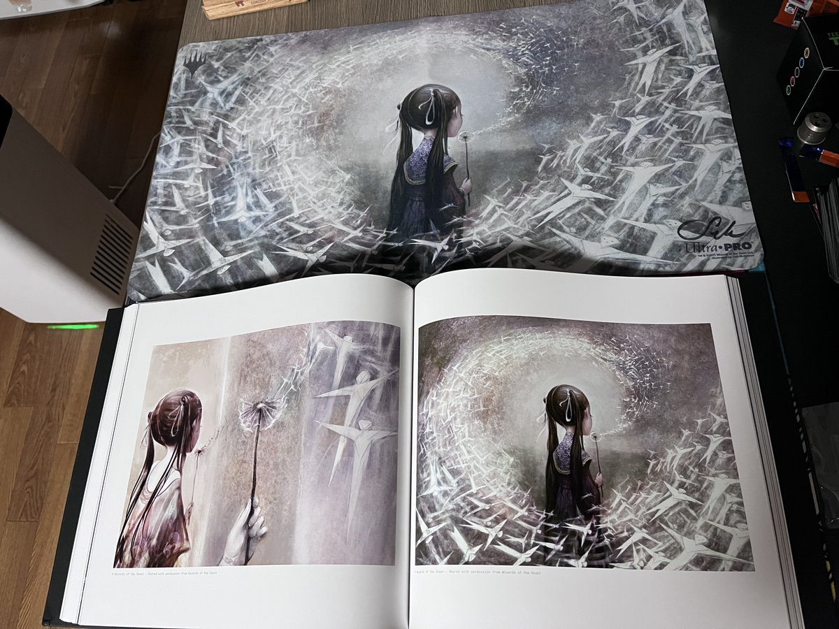 Slave_to_PS's tweet photo. My Seb McKinnon art book finally arrived!
I’m flipping through it with a big goofy smile.
This makes me so happy.
The Farewell playmat looks amazing too! I love it.
Maybe it’s time to make a binder just for my Seb cards.
@SebMcKinnon
#SebMcKinnon #MTGArt #MTG https://t.co/Lazho6Ojcv