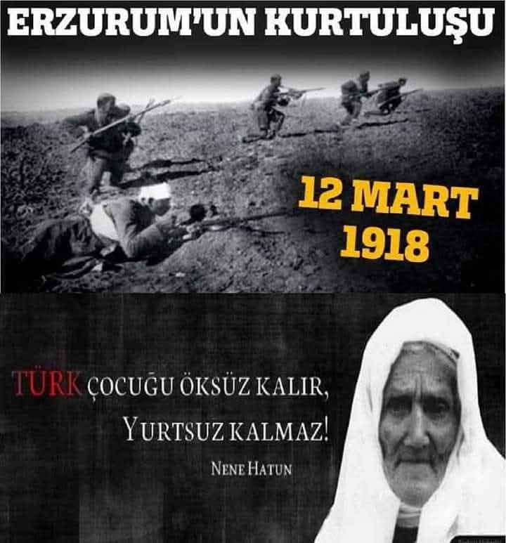 bahadiryazici17's tweet image. #ErzurumMücadeledir #ErzurumunKurtuluşu #12Mart #12Mart1918 #NeneHatun #Dadaş #Erzurum #Dadaşlar
Dadaşlar diyarı Erzurum'un Düşman İşgalinden Kurtuluşunun 108'nci yılını kutluyor, Aziz şehitlerimizi ve kahraman gazilerimizi rahmet ve minnetle anıyorum.