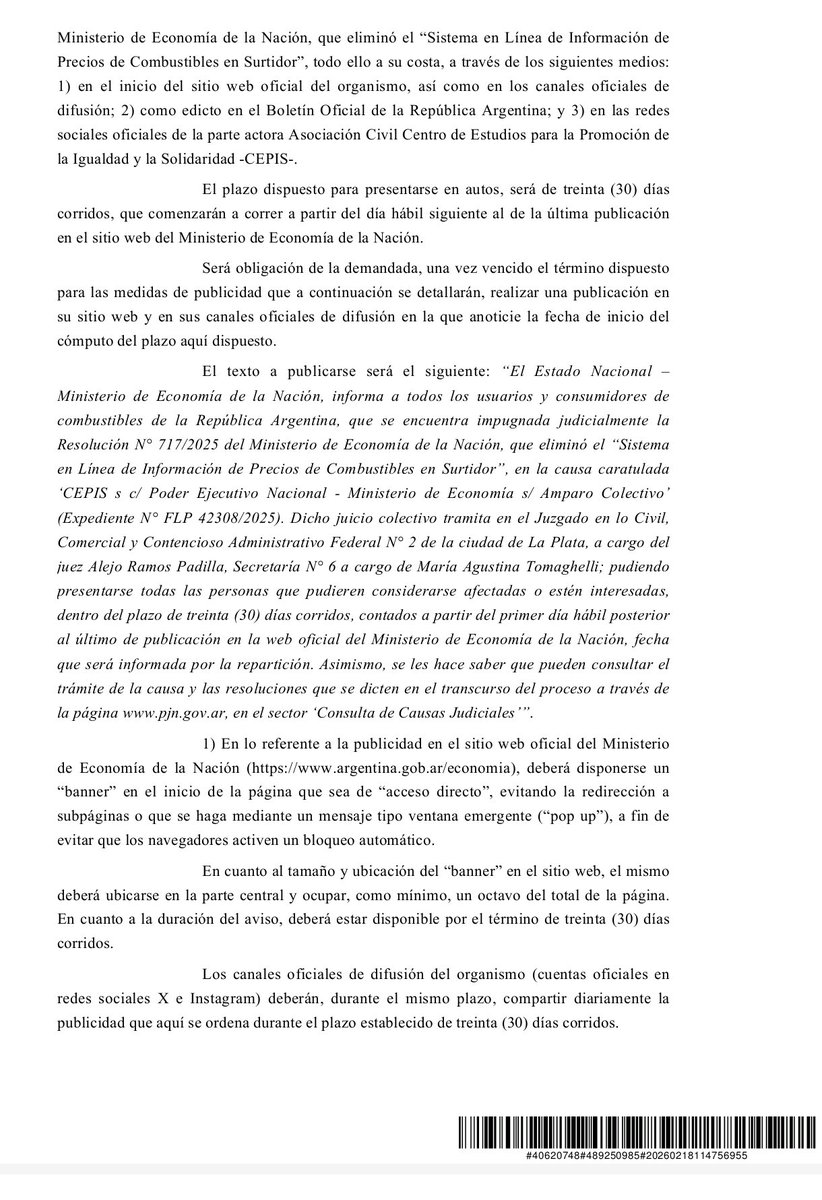 cepisOK's tweet photo. En virtud de lo resuelto en "CEPIS C/ PODER EJECUTIVO NACIONAL - MINISTERIO DE ECONOMIA S/ AMPARO COLECTIVO" En trámite ante JUZGADO EN LO CIVIL Y COM. Y CONT. Y ADM. FEDERAL DE LA PLATA 2 - SECRETARIA 6, se informa: https://t.co/VAAdbaGj89