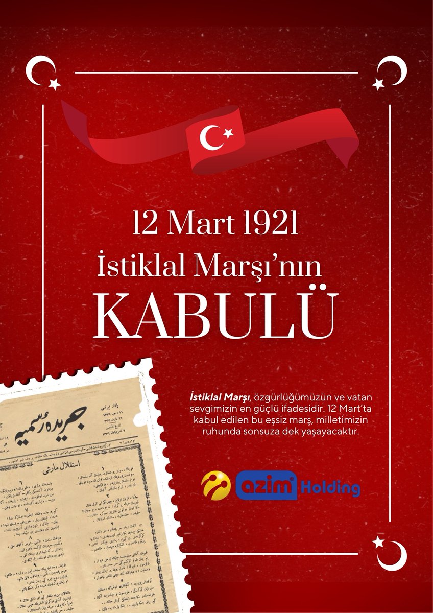 Allah'ım ülkemize bir daha istiklal marşı yazdırtmasın.🇹🇷🇹🇷🇹🇷

#12martistiklalmarşınınkabulü #azim #azimholding #azimticaret #elazığ